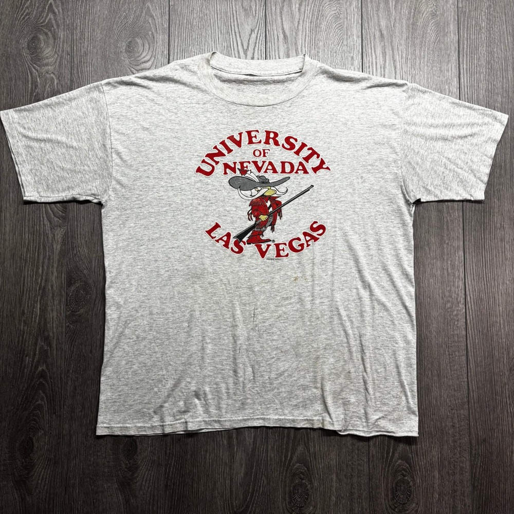 Vintage UNLV Rebels T-Shirt Mens XL Gray University of Nevada Las Vegas Hey Reb
